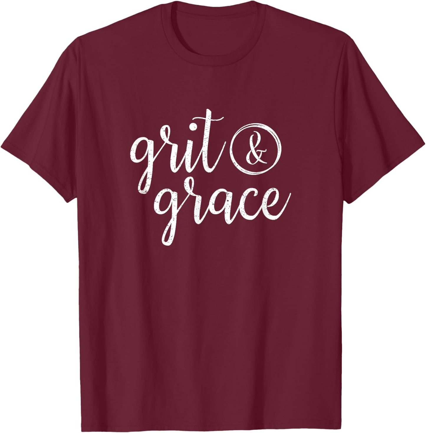 Grit & Grace Distressed Vintage Text T Shirt T-Shirt - T-Shirt | Maroon