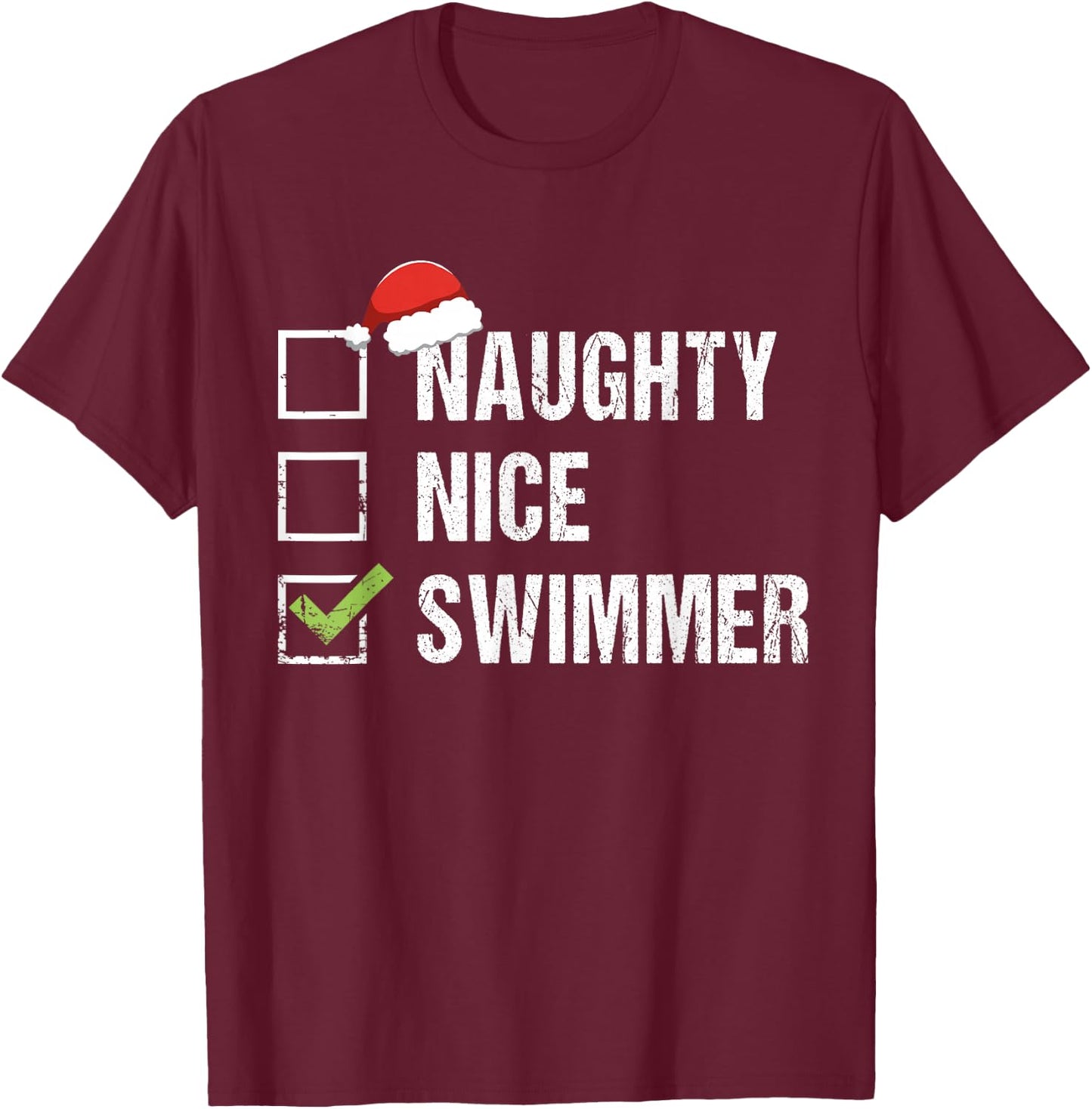 Naughty Nice Swimmer Shirt Swim Santa Hat Christmas Gift T-Shirt - T-Shirt | Maroon