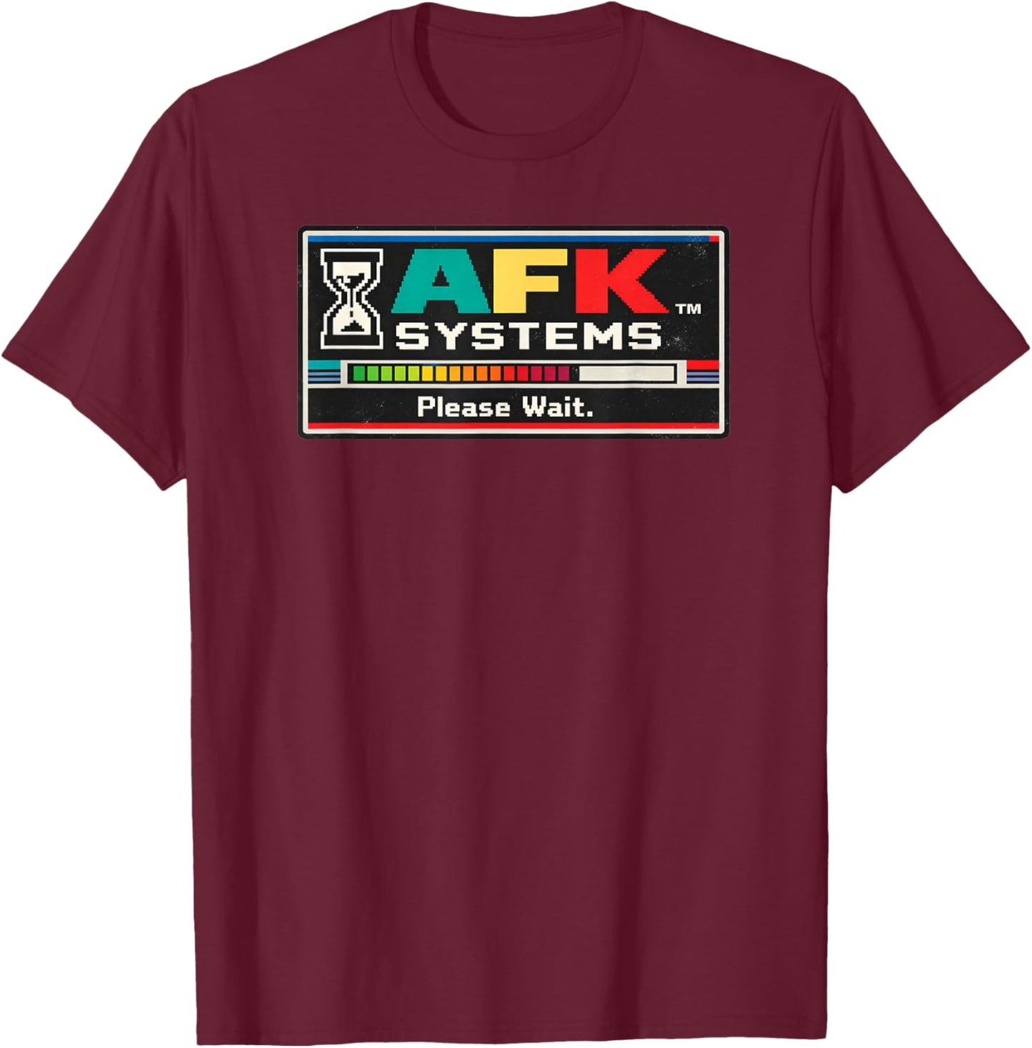 AFK Systems Please Wait Retro 90s Gamer Meme Graphic T-Shirt - T-Shirt | Maroon