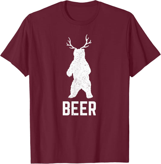 Funny Deer Antlers Bear Beer - Cool Craft Beer Shirt T-Shirt - T-Shirt | Maroon