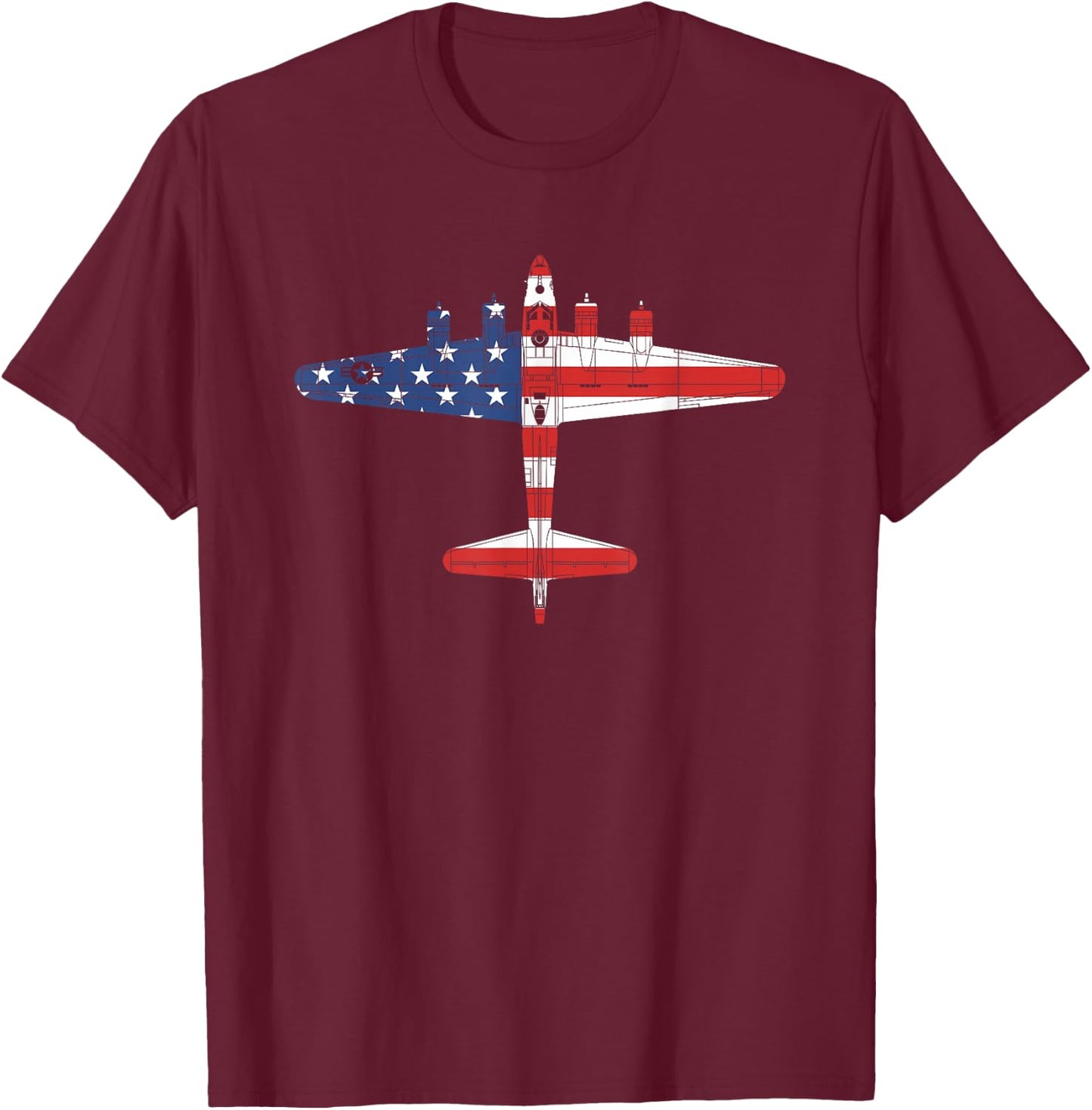 Vintage WW2 B-17 Flying Fortress Airplane American Flag T-Shirt - T-Shirt | Maroon