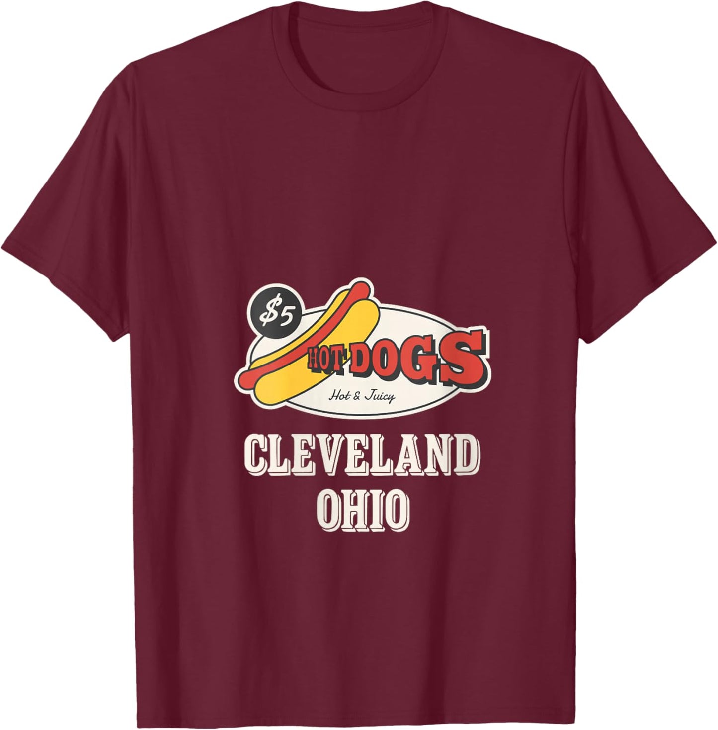 Women's Cleveland Ohio Hot Dogs Juicy Retro Food V-Neck T-Shirt - T-Shirt | Maroon