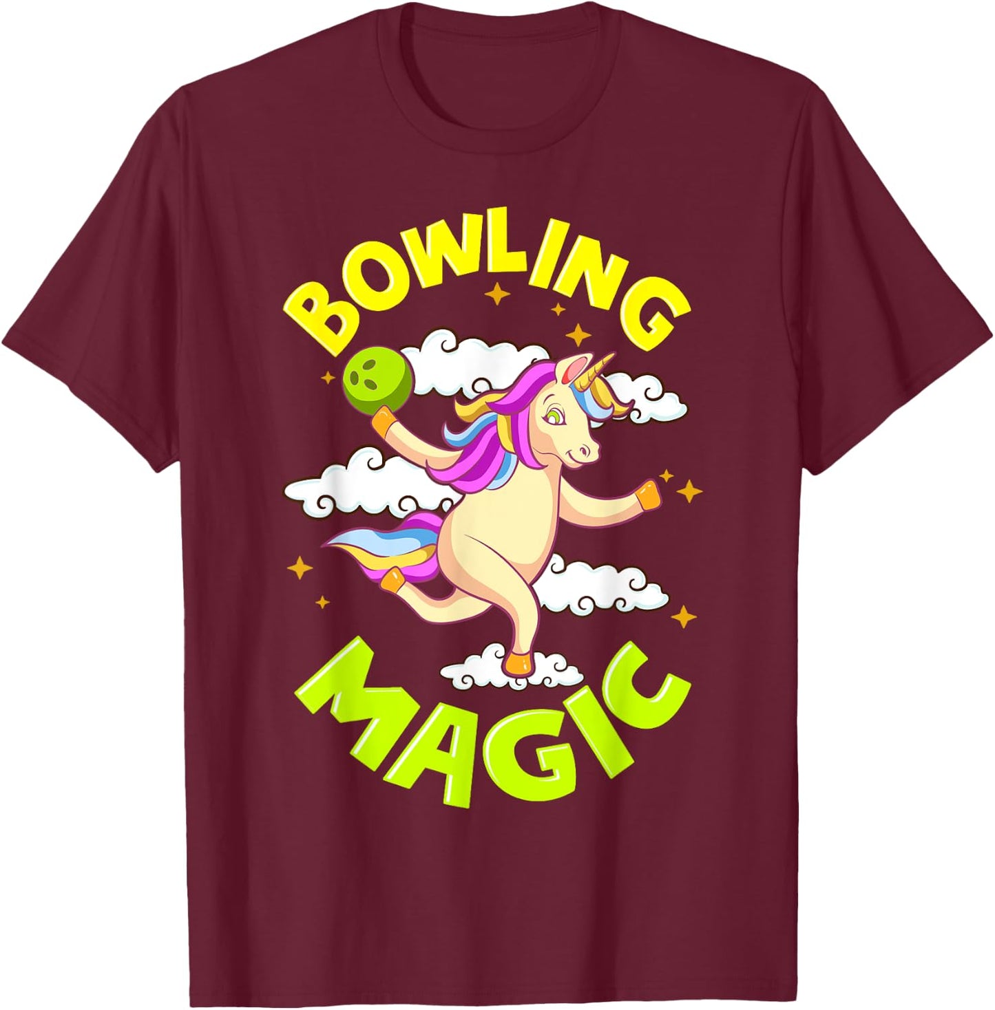 Funny Bowling Unicorn Design Gift Bowling Magic Outfit T-Shirt - T-Shirt | Maroon