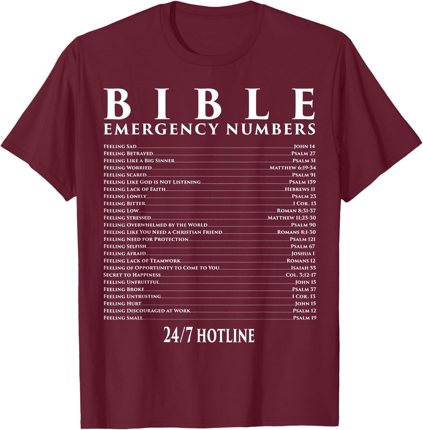 Bible Emergency Hotline Numbers - Cool Christian T-Shirt - T-Shirt | Maroon