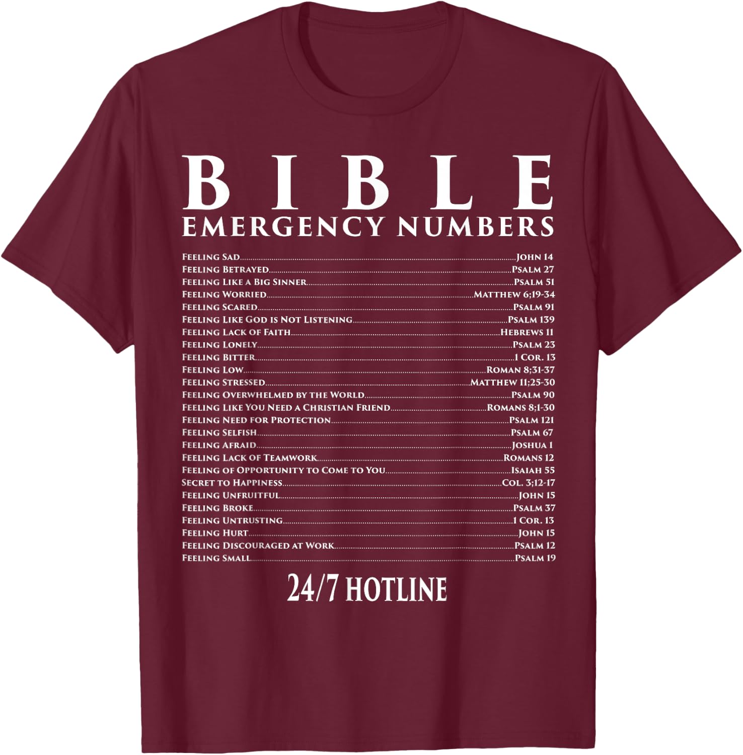 Bible Emergency Hotline Numbers - Cool Christian T-Shirt - T-Shirt | Maroon