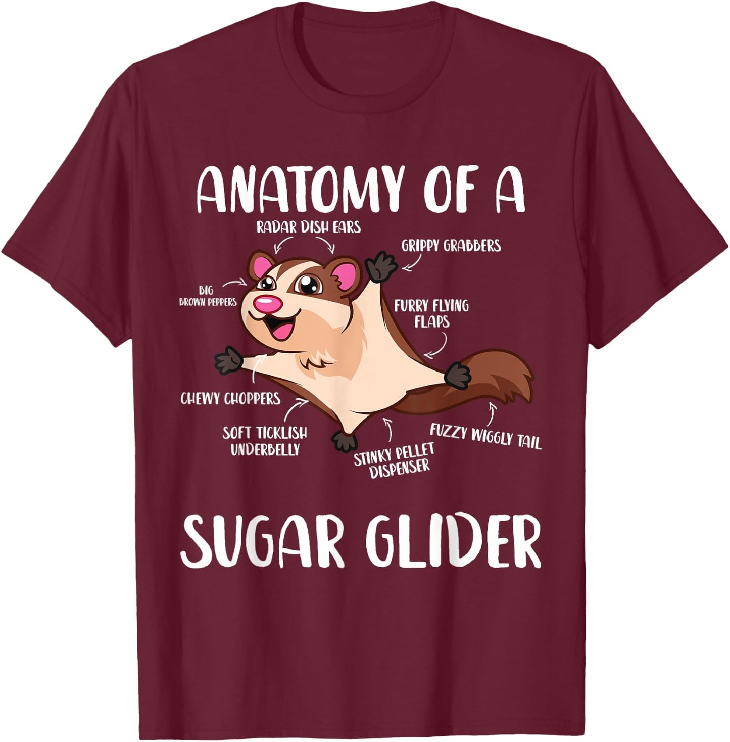 Anatomy Of A Sugar Glider Funny Cute Sugar Glider Gift T-Shirt - T-Shirt | Maroon