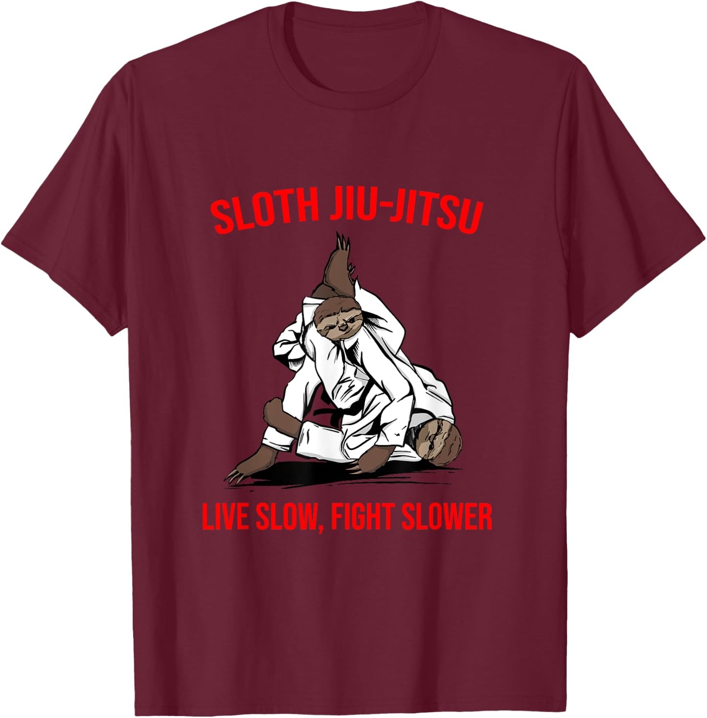 Jiu Jitsu Fighting Sloth Brazilian BJJ Training T-Shirt - T-Shirt | Maroon