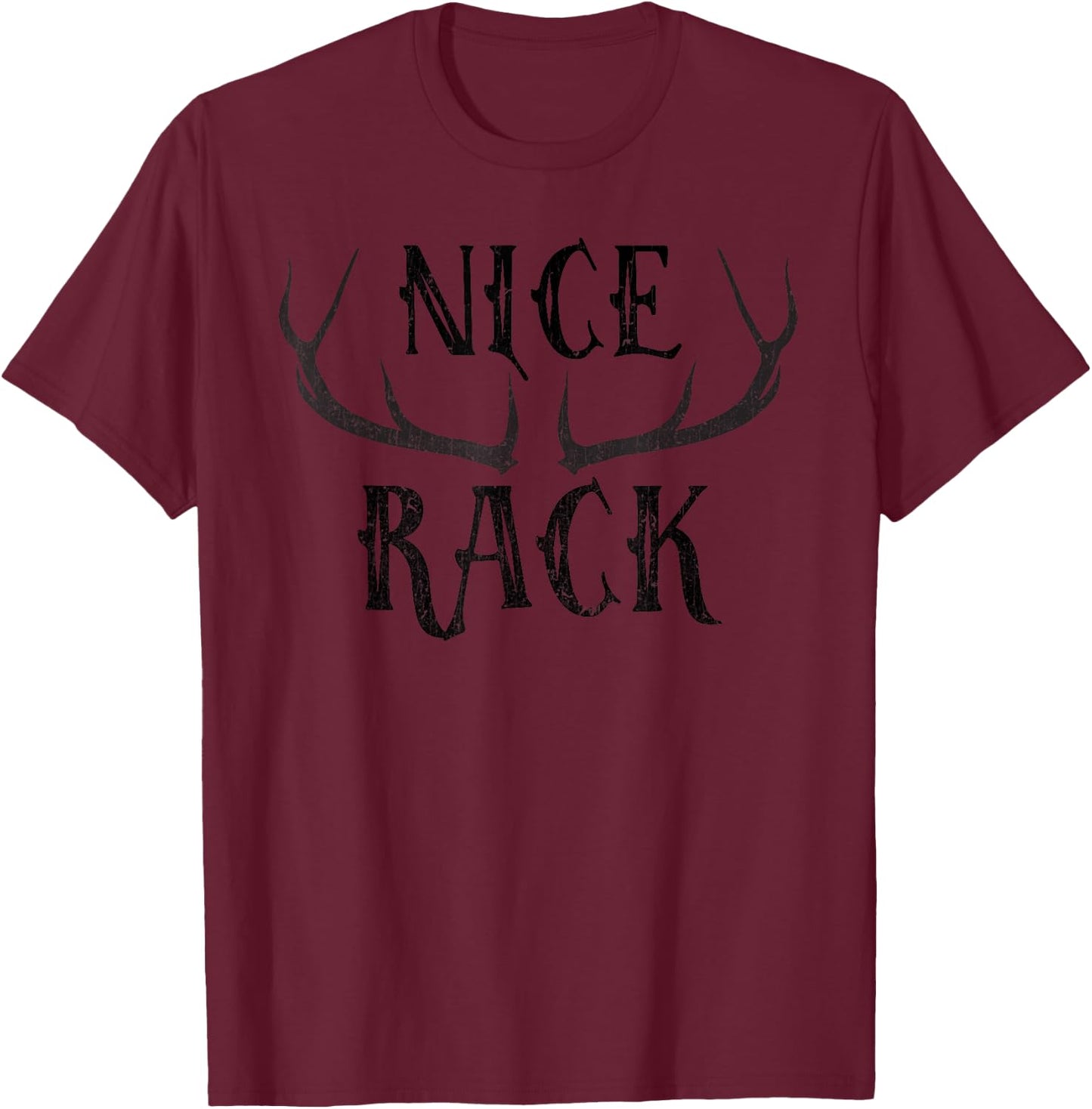 Hunter Humor -Adults Grey Modern with Antlers T-Shirt - T-Shirt | Maroon