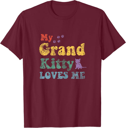 My Grandkitty Loves Me Grandma of Cat Kittens Retro Vintage T-Shirt - T-Shirt | Maroon