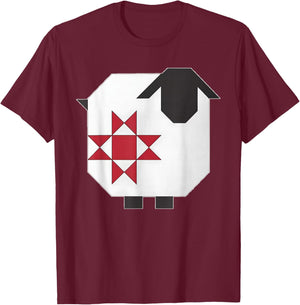 Quilt Block Sheep Red and White Country Farm T-Shirt - T-Shirt | Maroon
