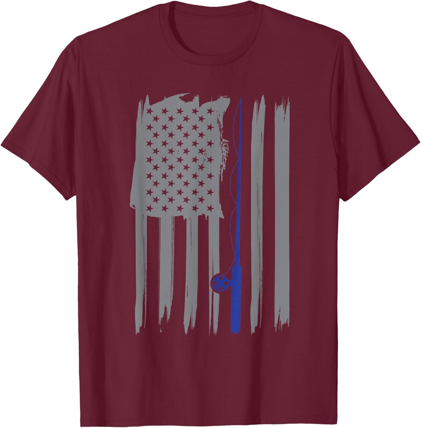 Thin Blue Line Law Police American Flag Fishing Patriotic T-Shirt - T-Shirt | Maroon