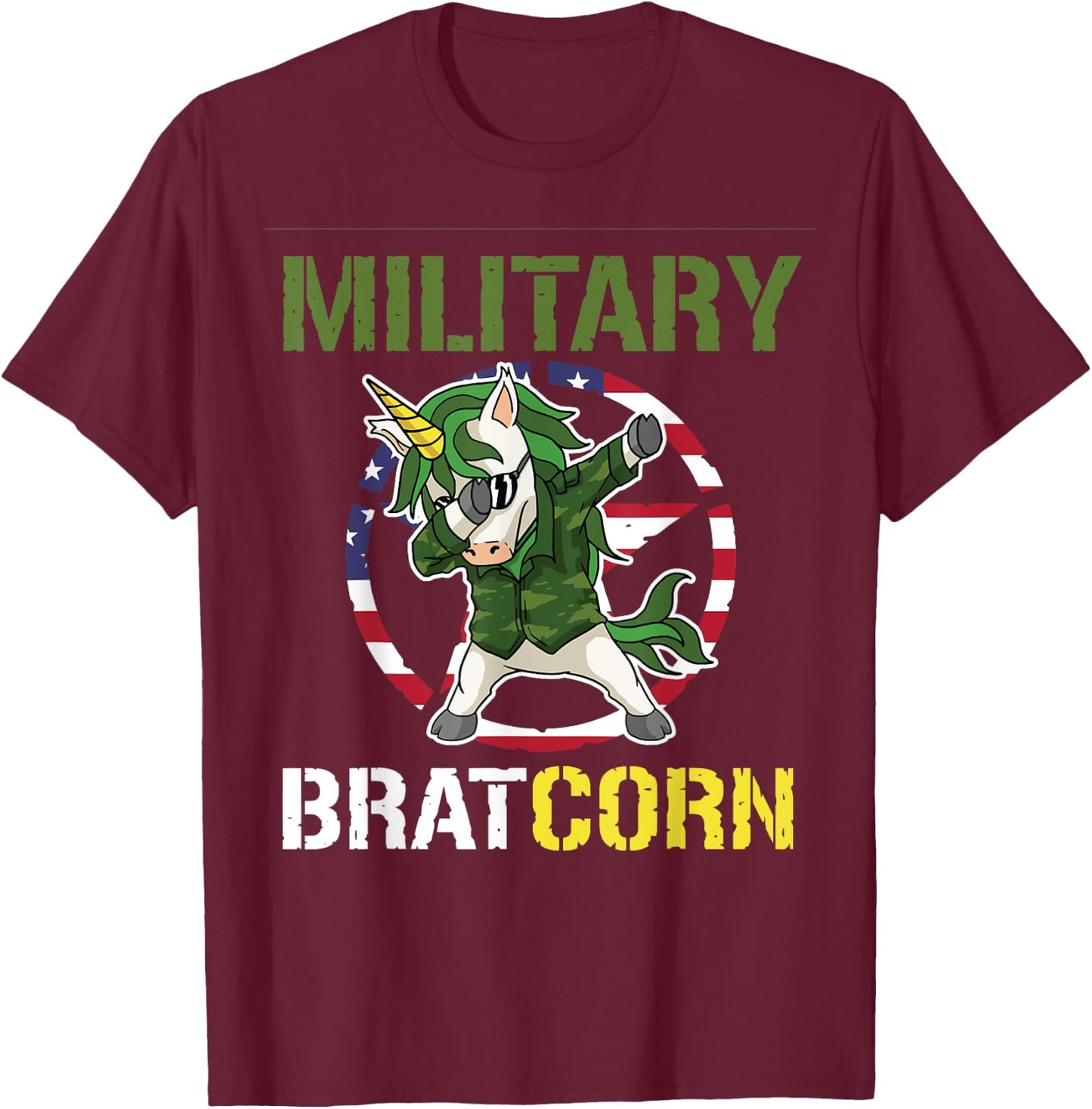 Purple Up Dabbing Bratcorn Unicorn Military Child Month Girl T-Shirt - T-Shirt | Maroon