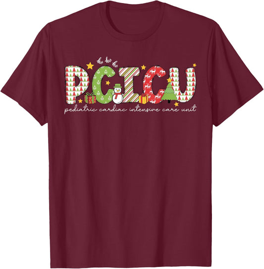PCICU Nurse Christmas Peds CICU Cardiac Intensive Care Unit T-Shirt - T-Shirt | Maroon