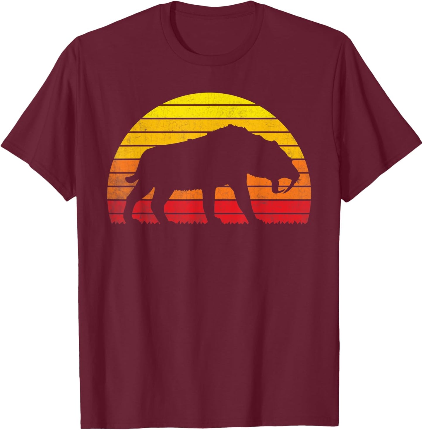 Smilodon Sunset Vintage Retro Saber-Toothed Tiger T-Shirt - T-Shirt | Maroon