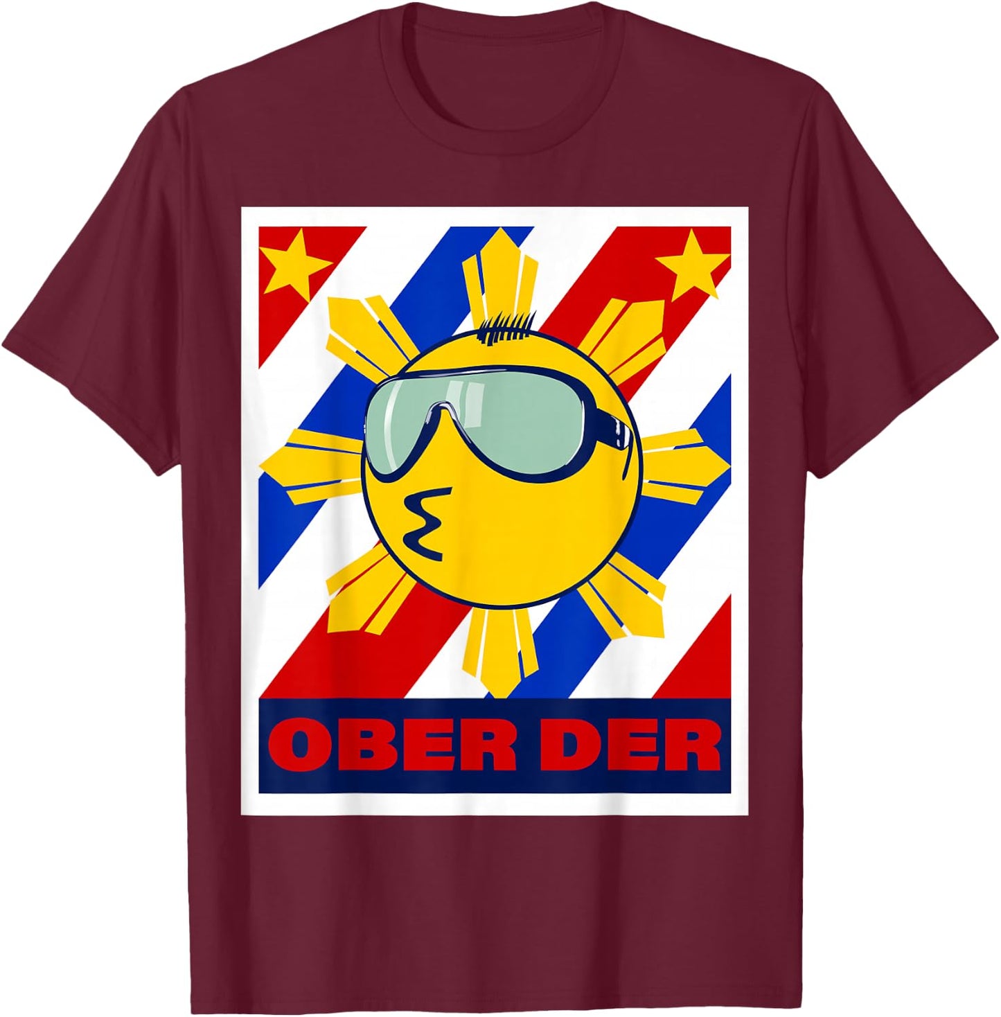 Filipino Emoticon Ober Der Philippine Flag Lips Pointing T-Shirt - T-Shirt | Maroon
