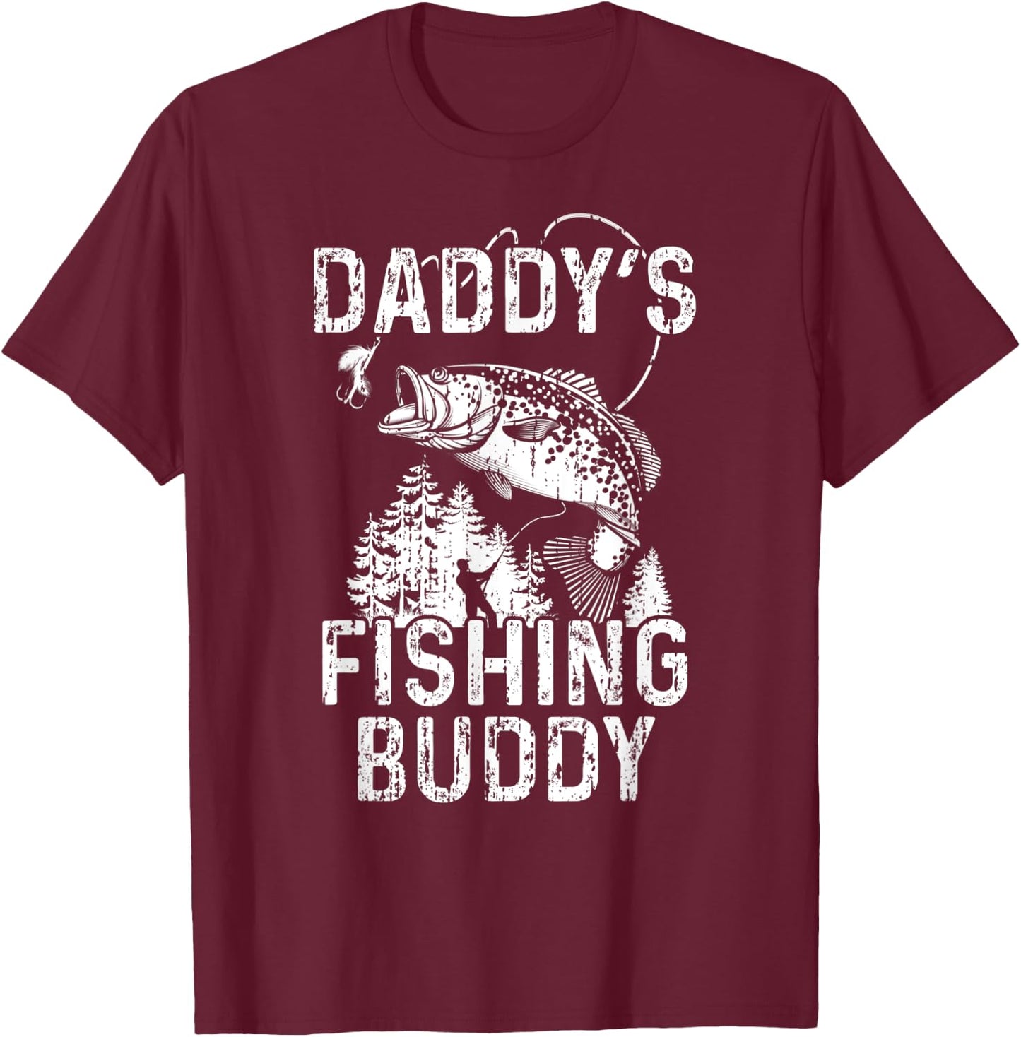 Daddy's Fishing Buddy Shirt - Fisherman Fishing With Dad T-Shirt - T-Shirt | Maroon