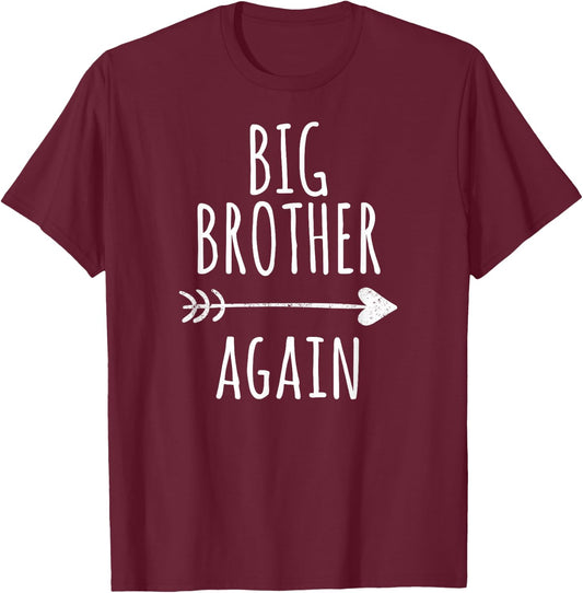 Big Brother Again Shirt for Boys with Arrow and Heart T-Shirt - T-Shirt | Maroon