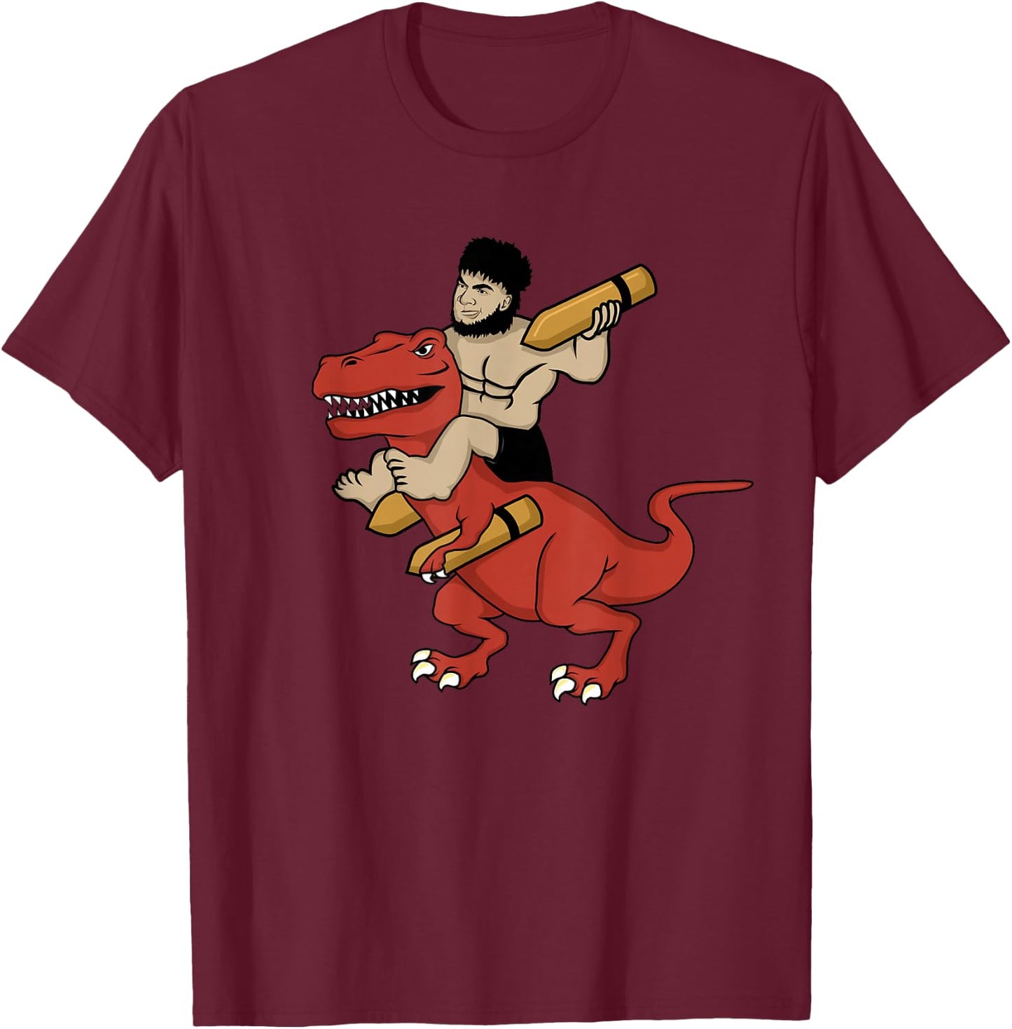 Vintage WW2 327th Bomb Squadron Gorilla Man Riding A T-Rex T-Shirt - T-Shirt | Maroon