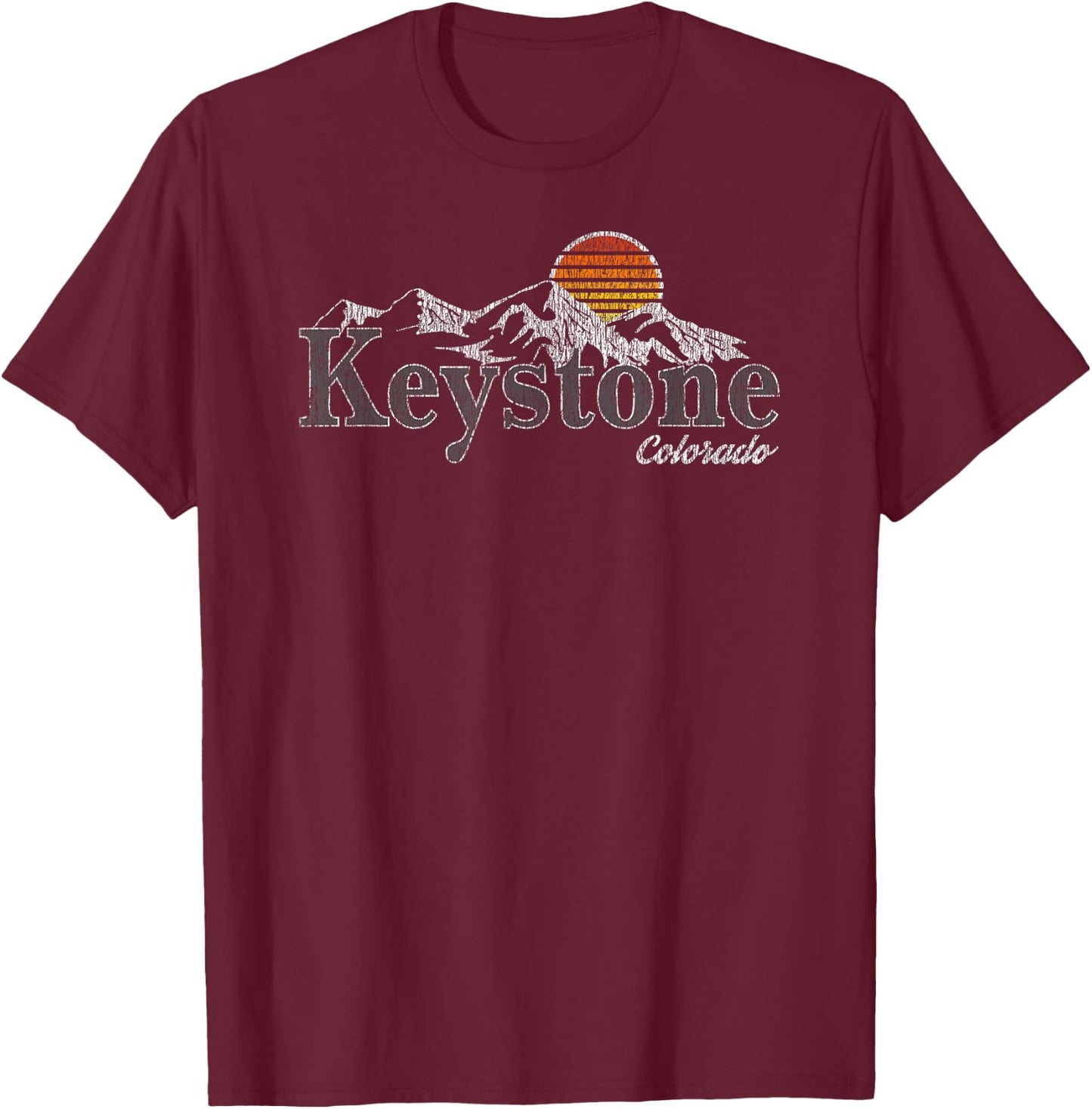 Retro Keystone Colorado Mountain T-Shirt - T-Shirt | Maroon