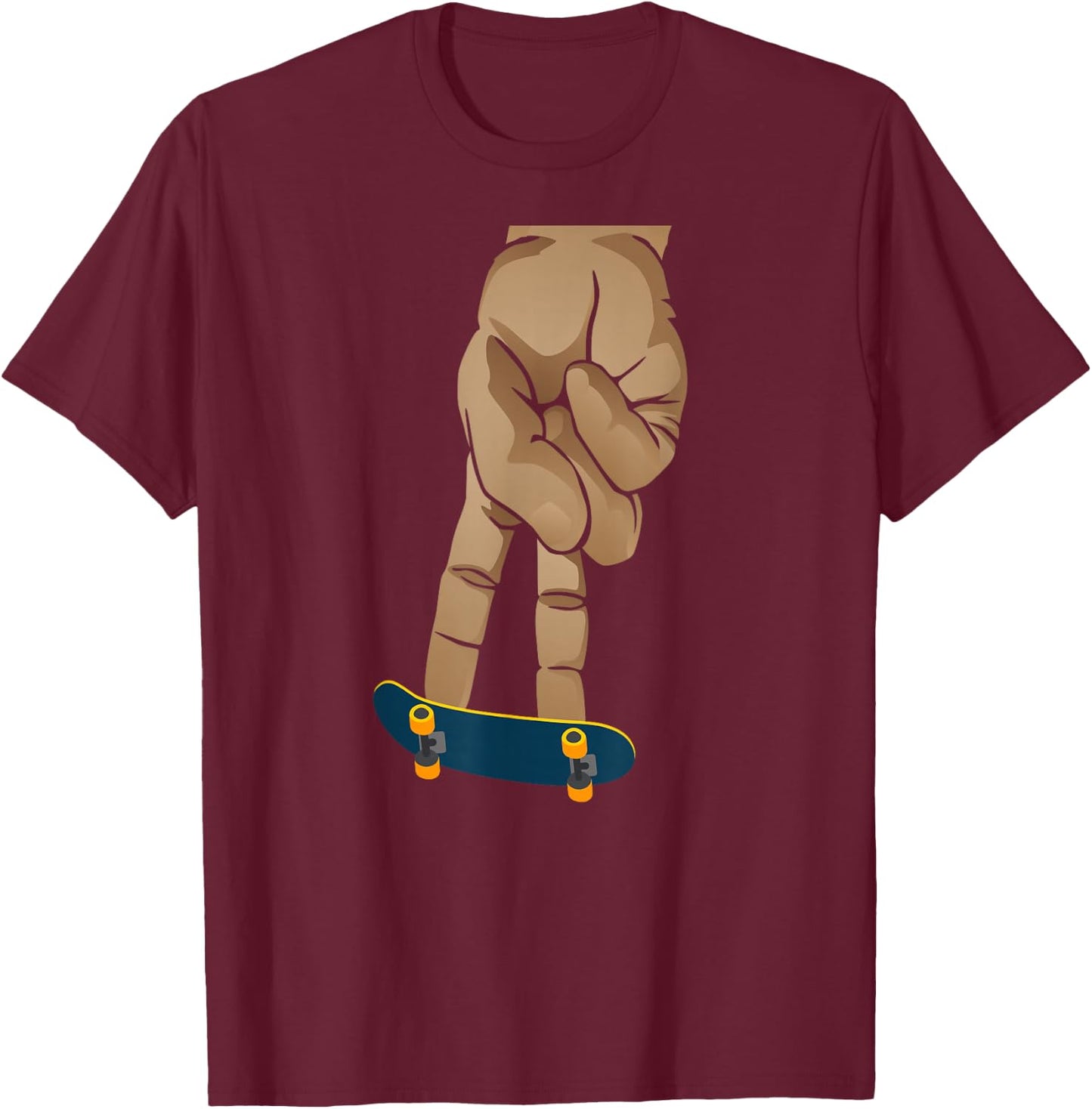 Skateboard Fingerboard Cartoon Finger Skate T-Shirt - T-Shirt | Maroon