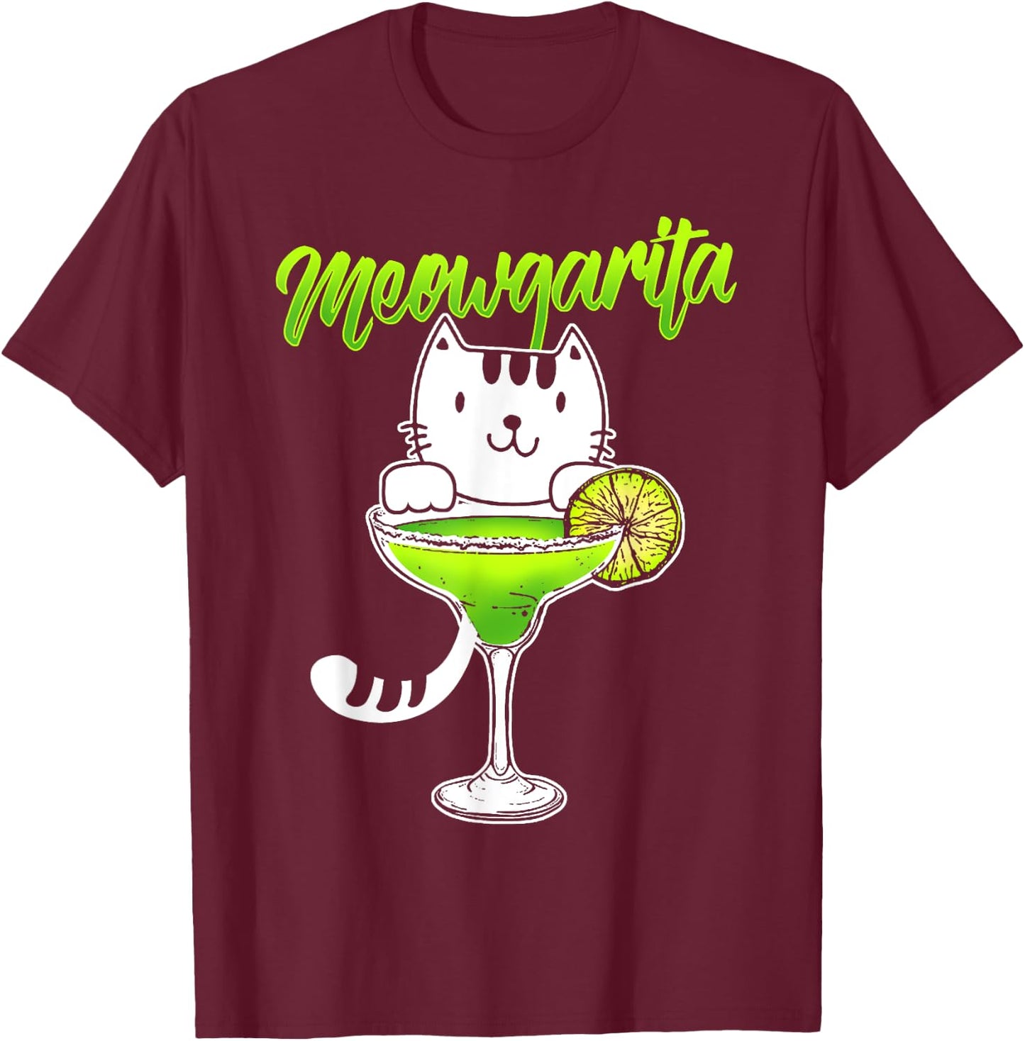 Funny Cat Drinking T Shirt Meowgarita Cocktail Women T-Shirt - T-Shirt | Maroon