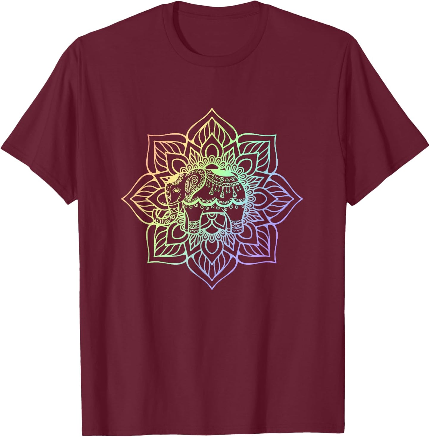 Rainbow Elephant Mandala | Spiritual New Age Buddhist Yoga T-Shirt - T-Shirt | Maroon