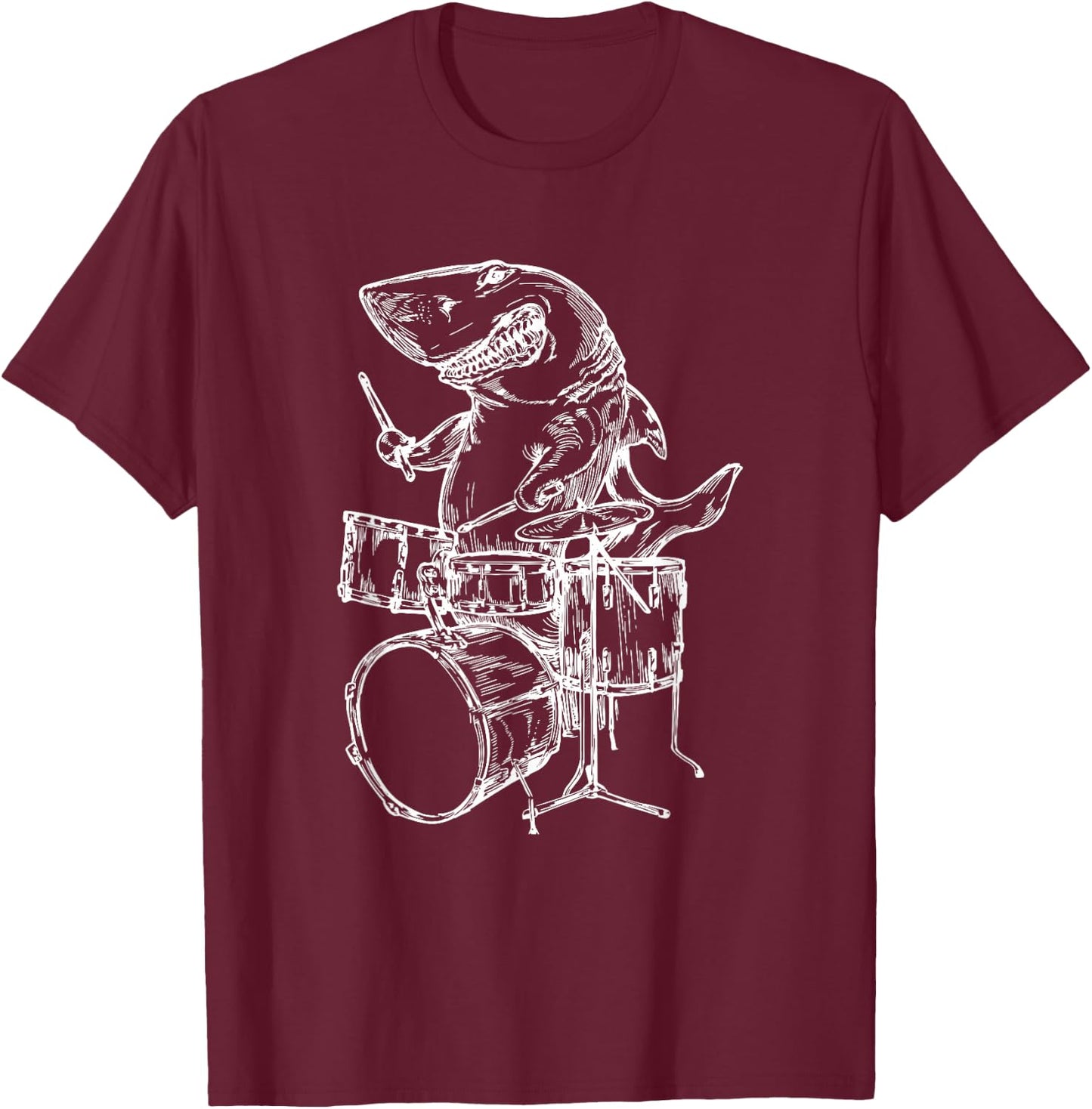 Shark Playing Drums Fish Drummer Funny Beach Rock Musician Men Women Girls Kids T-Shirt - T-Shirt | Maroon