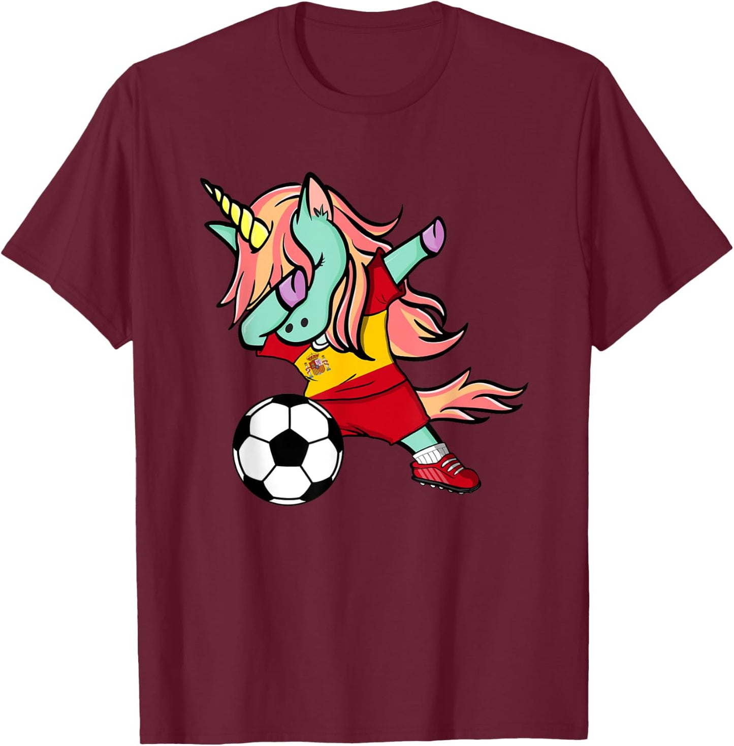 Dabbing Unicorn Soccer Spain Jersey Shirt Spanish Football T-Shirt - T-Shirt | Maroon