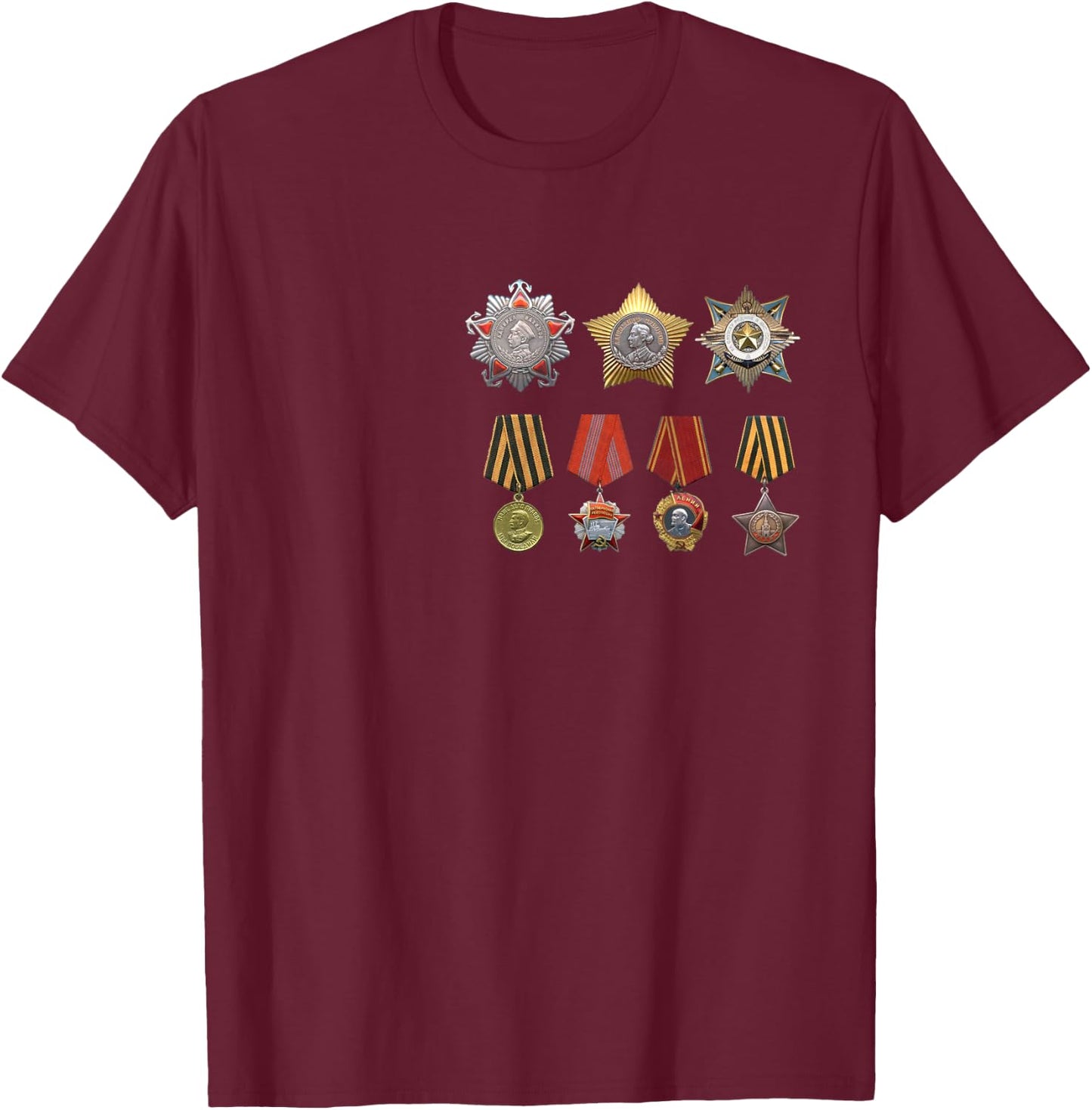 Old Soviet Honors Orders Medals Fame Pride Awards T-Shirt - T-Shirt | Maroon