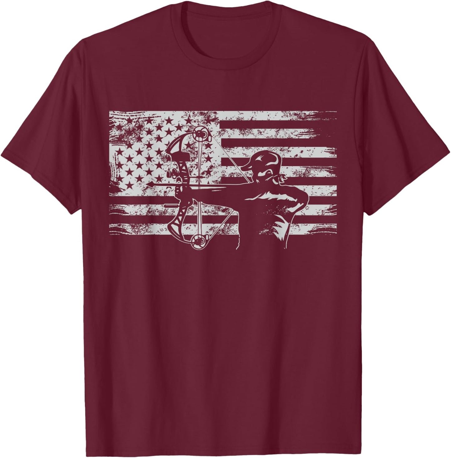 Hunting Archer American Flag T shirt Bowhunting Hunter Men T-Shirt - T-Shirt | Maroon