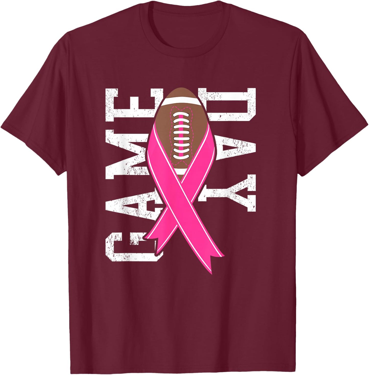 GameDay Breast Cancer Awareness Pink Football Ribbon T-Shirt - T-Shirt | Maroon