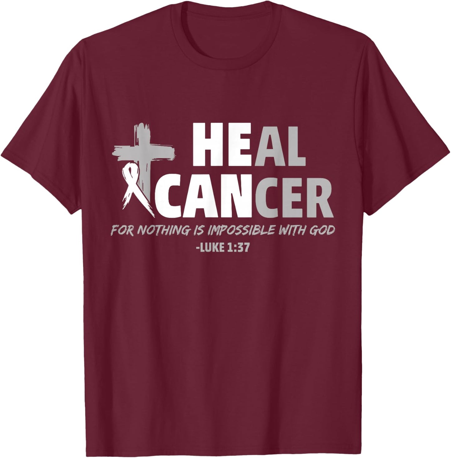 Lung Cancer Awareness White Ribbon Christian Cross T-Shirt - T-Shirt | Maroon
