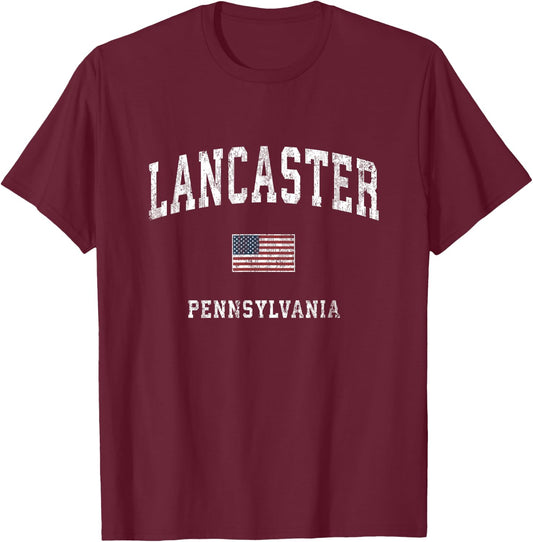 Lancaster Pennsylvania PA Vintage American Flag Sports Women Kids Men T-Shirt - T-Shirt | Maroon