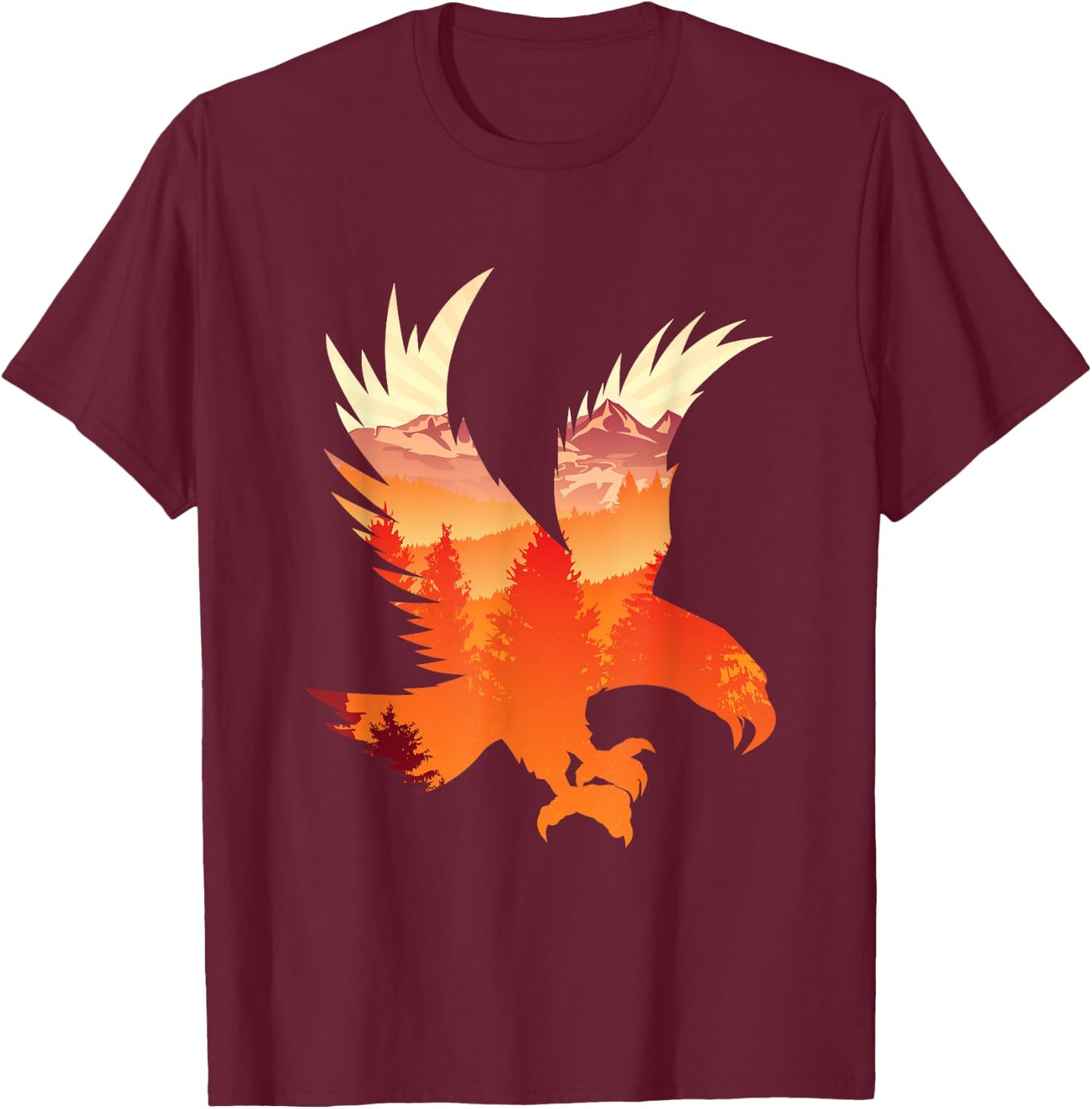 Eagle National Bird Patterned Landscape Wildlife T-Shirt - T-Shirt | Maroon