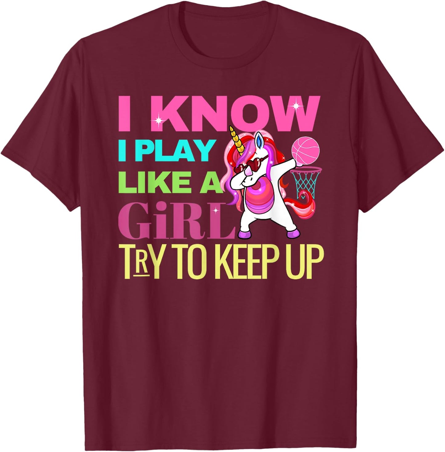 Envy Design Girls Basketball 's Dabbing Unicorn Gift Girls T-Shirt - T-Shirt | Maroon