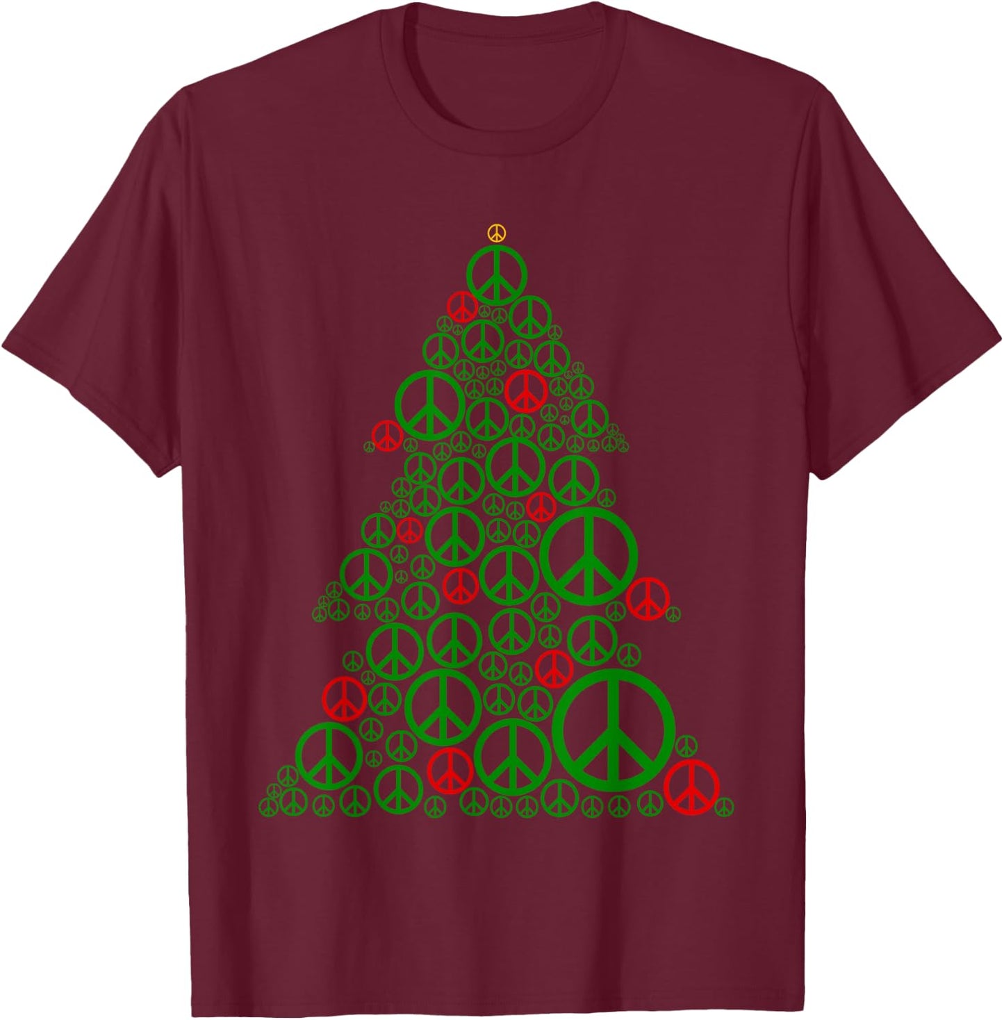 PEACE SIGN Christmas Tree | Hippies Xmas Shirts 3XL Brown T-Shirt - T-Shirt | Maroon