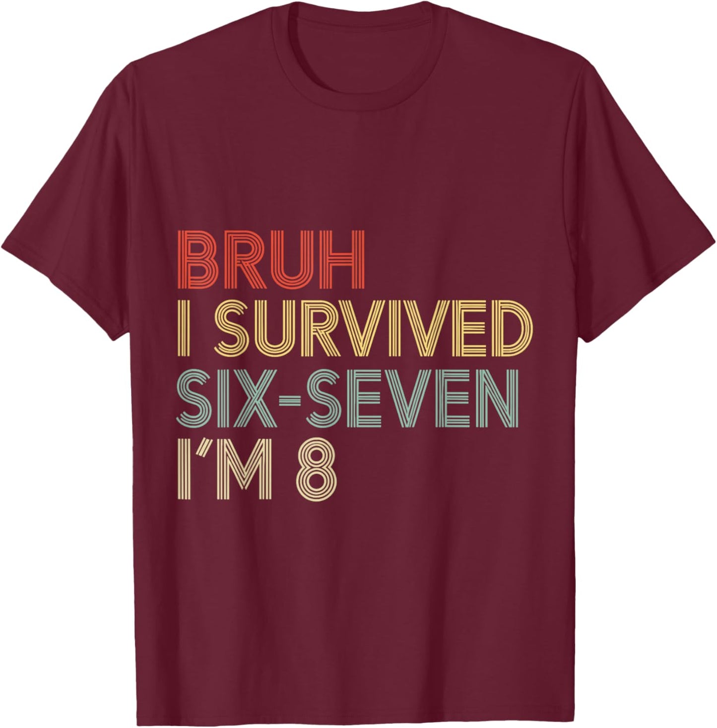 8th Birthday Retro Bruh I Survived Six-Seven Now I’m 8 Funny T-Shirt - T-Shirt | Maroon
