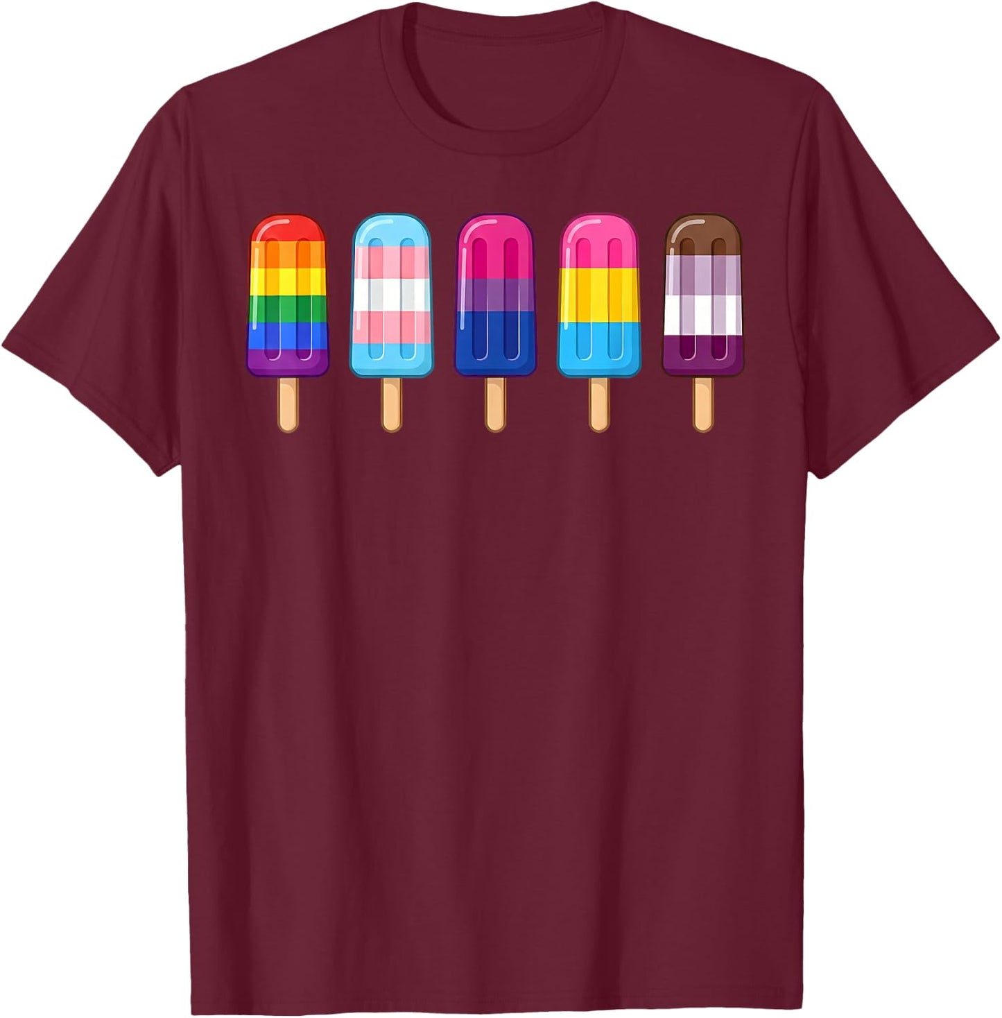 Gay Pride LGBT Flag Popsicles Rainbow Ice Cream Men Women T-Shirt - T-Shirt | Maroon