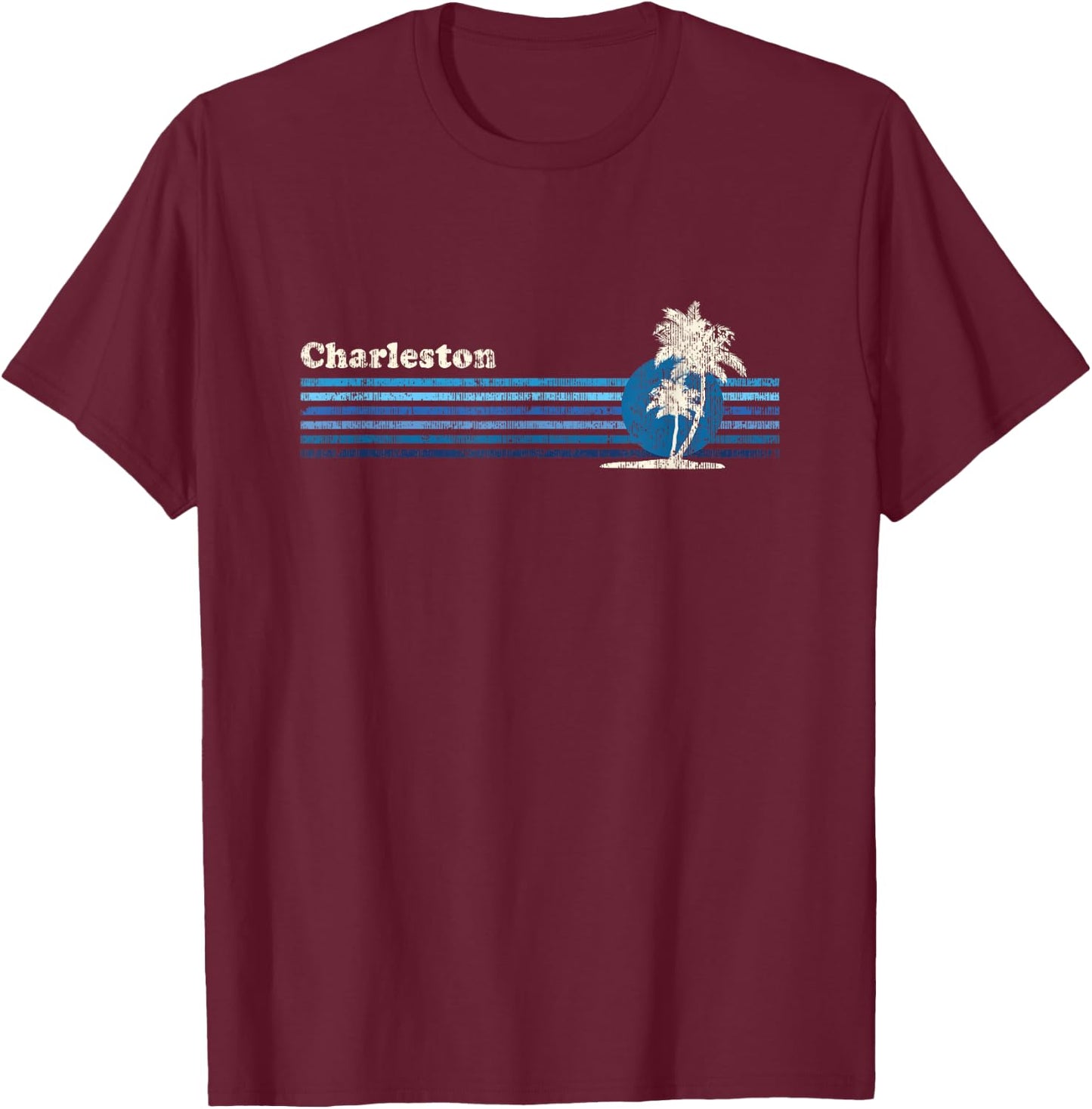 Charleston SC Vintage 80s Palm Trees Sunset T-Shirt - T-Shirt | Maroon