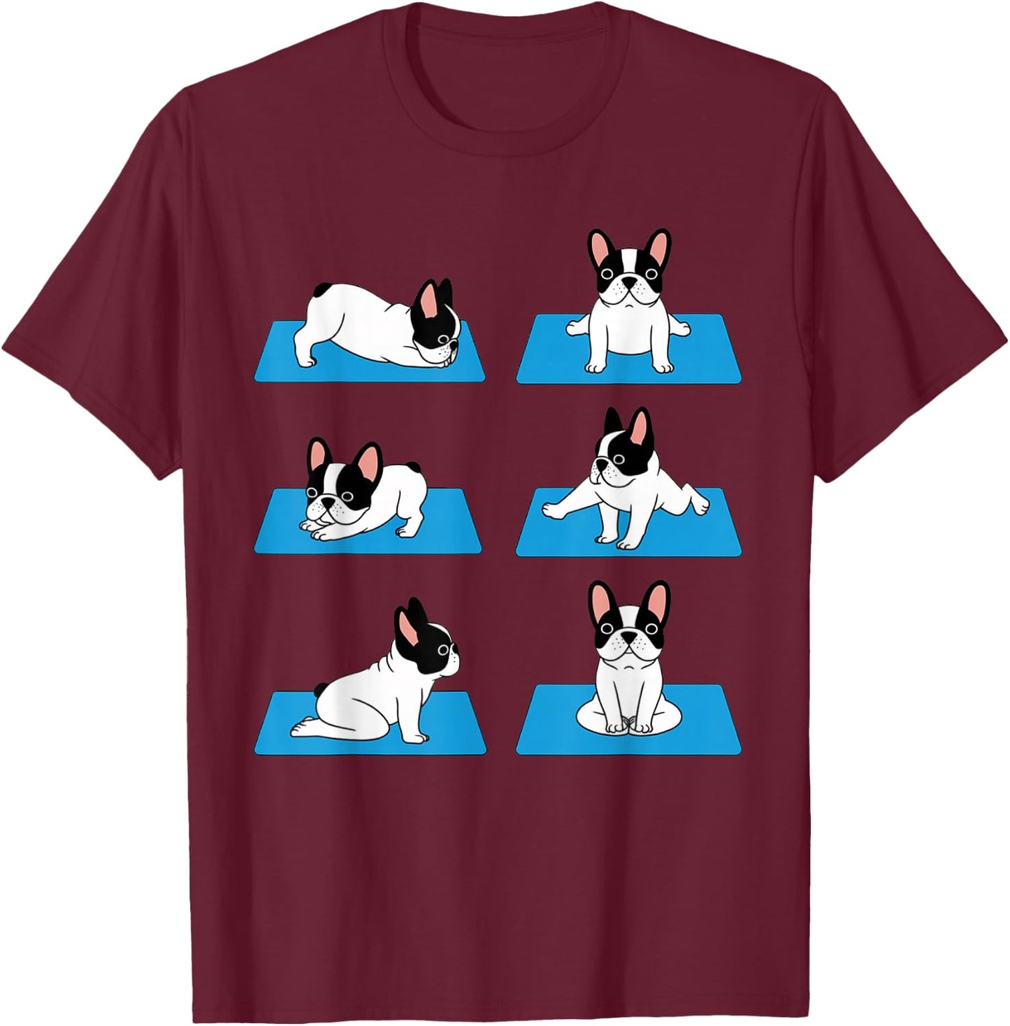 English Bulldog Yoga Puppy Yoga Poses and Meditation T-Shirt - T-Shirt | Maroon