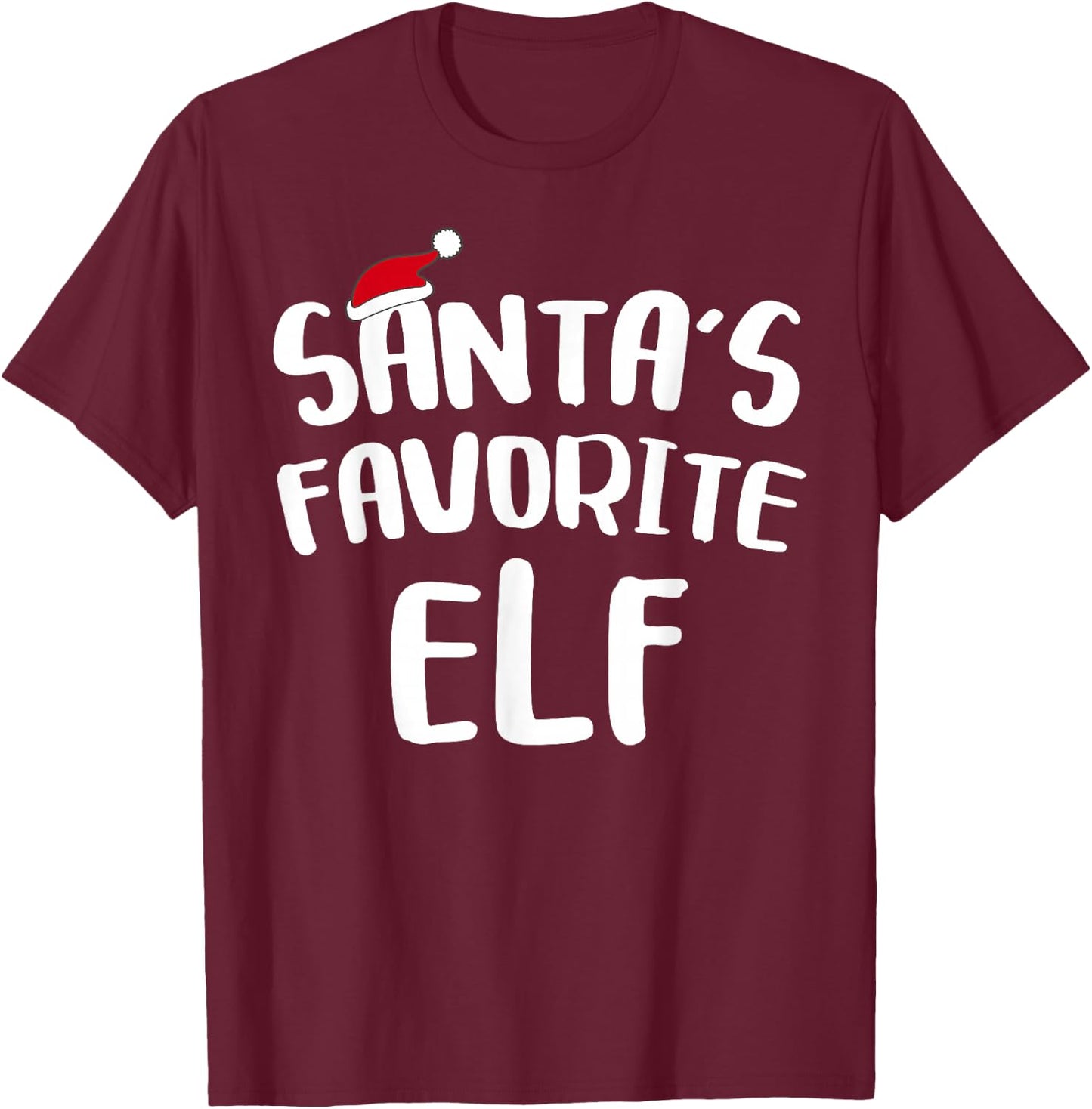 Santa's Favorite Elf Shirt Adult Kids Matching Christmas Elf T-Shirt - T-Shirt | Maroon