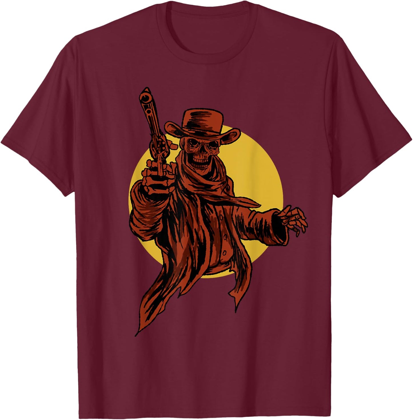 Cowboy Skull Dead Revolver Skeleton Cool Outlaw Gift T-Shirt - T-Shirt | Maroon