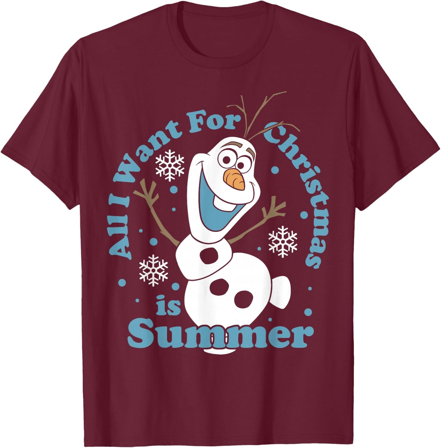 Disney Frozen Olaf All I Want for Christmas is Summer T-Shirt - T-Shirt | Maroon