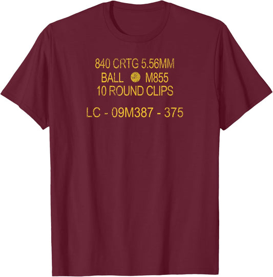 556 223mm US Military OD Green Canister Ammo Graphic T-Shirt - T-Shirt | Maroon