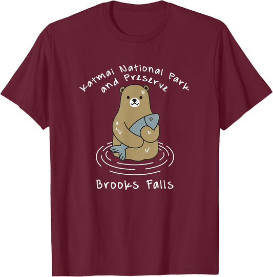 Katmai National Park Preserve Brooks Falls Bear Watching T-Shirt - T-Shirt | Maroon