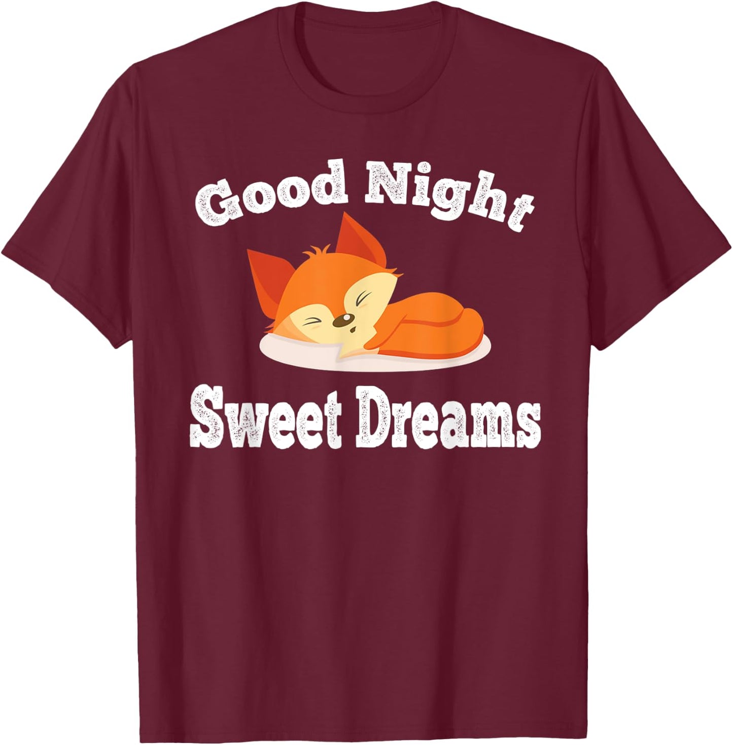 Fox Sleep Shirt Distressed Sleep Pajamas Nightshirt T-Shirt - T-Shirt | Maroon