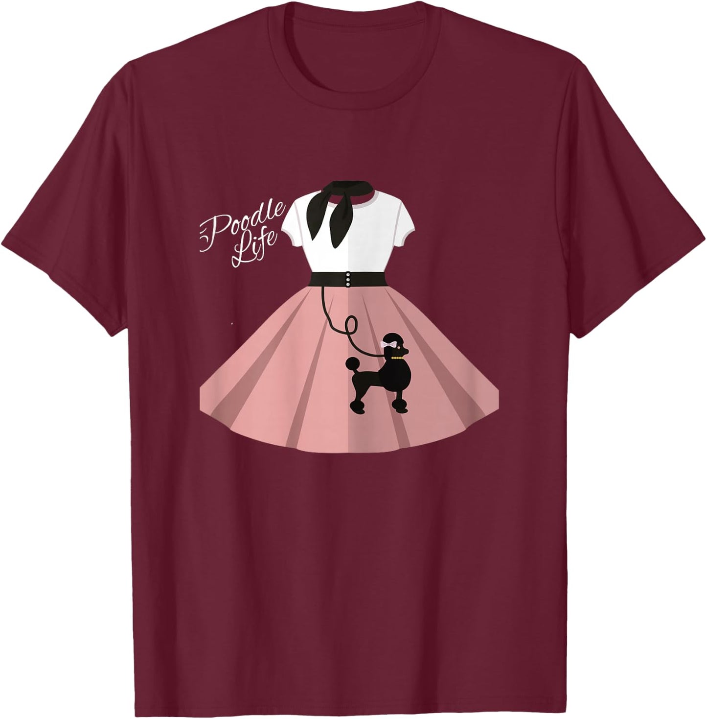 Women Poodle Skirt Costume Halloween Party Outfit Top T-Shirt - T-Shirt | Maroon