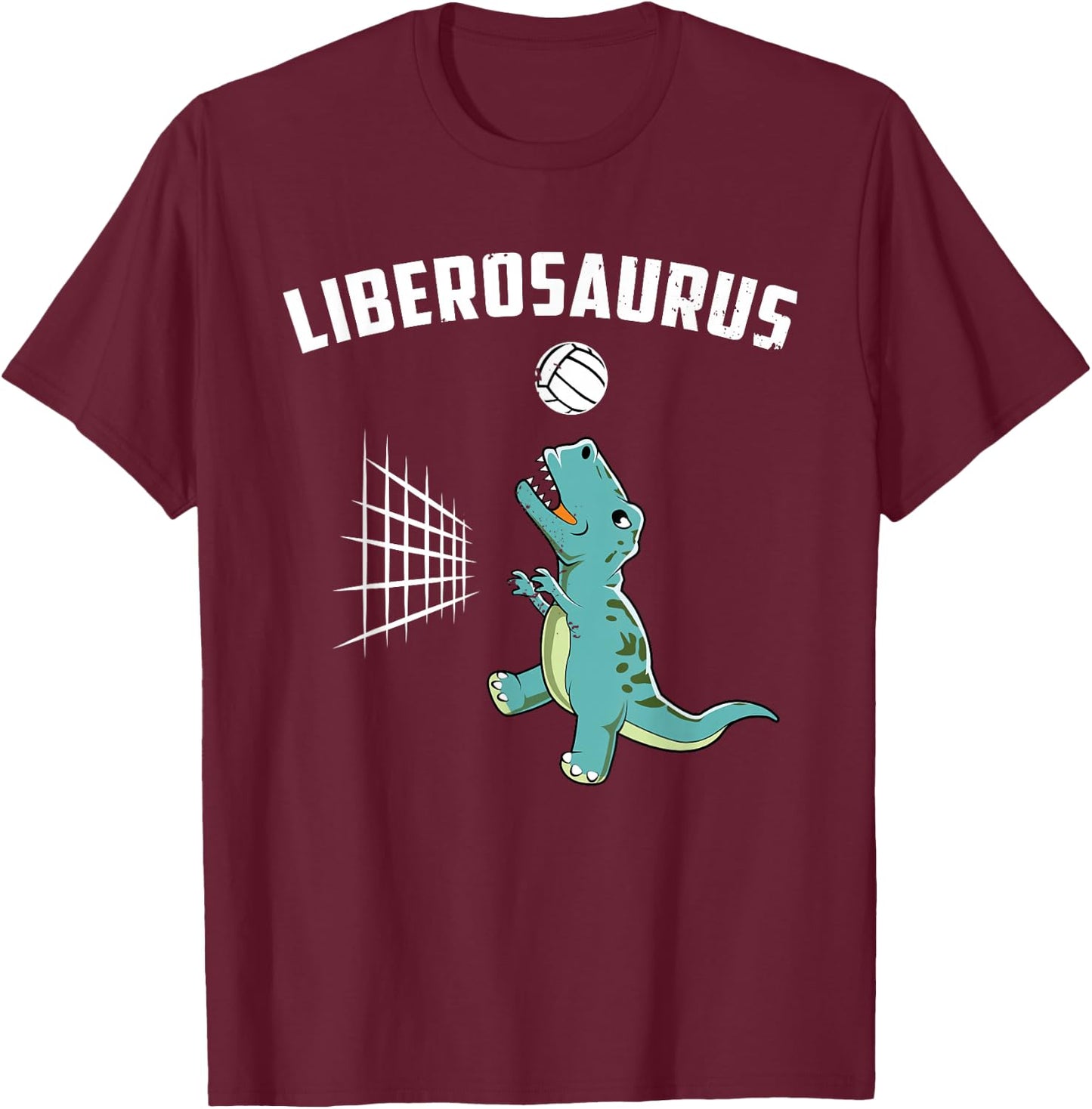 Cute Volleyball Team Player Libero T-Rex Dinosaur Girls Gift T-Shirt - T-Shirt | Maroon