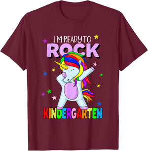 Rock Kindergarten Dabbing Unicorn Girls Back To School T-Shirt - T-Shirt | Maroon