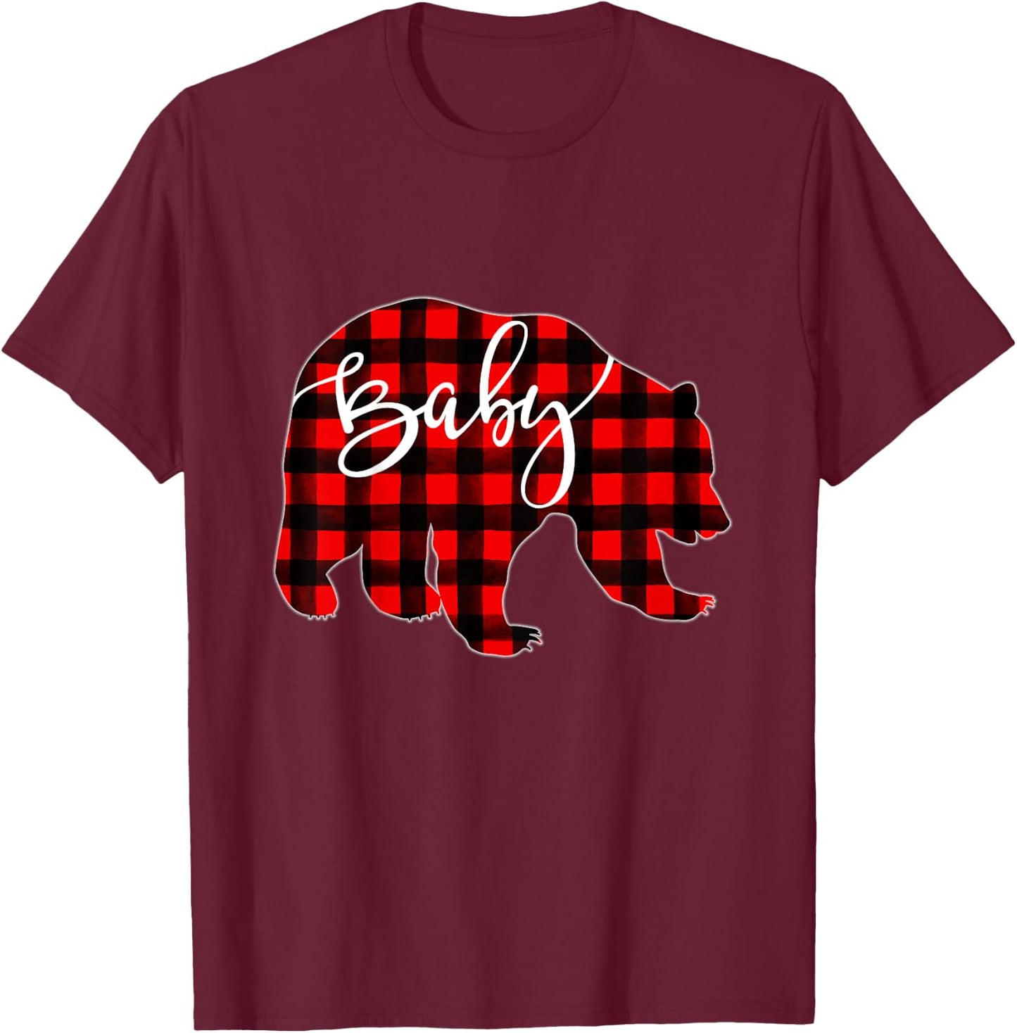 Kids Red Plaid Baby Bear Matching Family Christmas Eve Buffalo T-Shirt - T-Shirt | Maroon